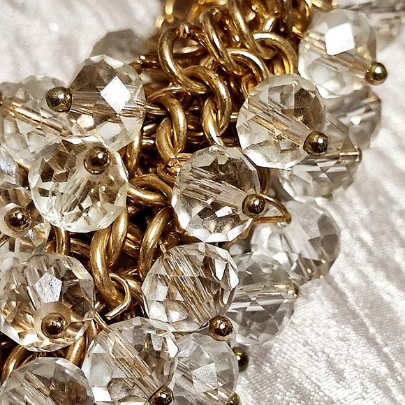 Clear Crystal Glass Faceted Beads Gold Tone Statement Bib Style Necklace - Picture 9 of 14